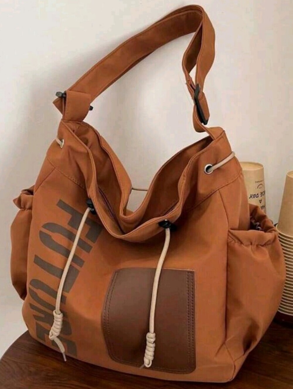 Casual Tote Shoulder Bag in Warm Tan
